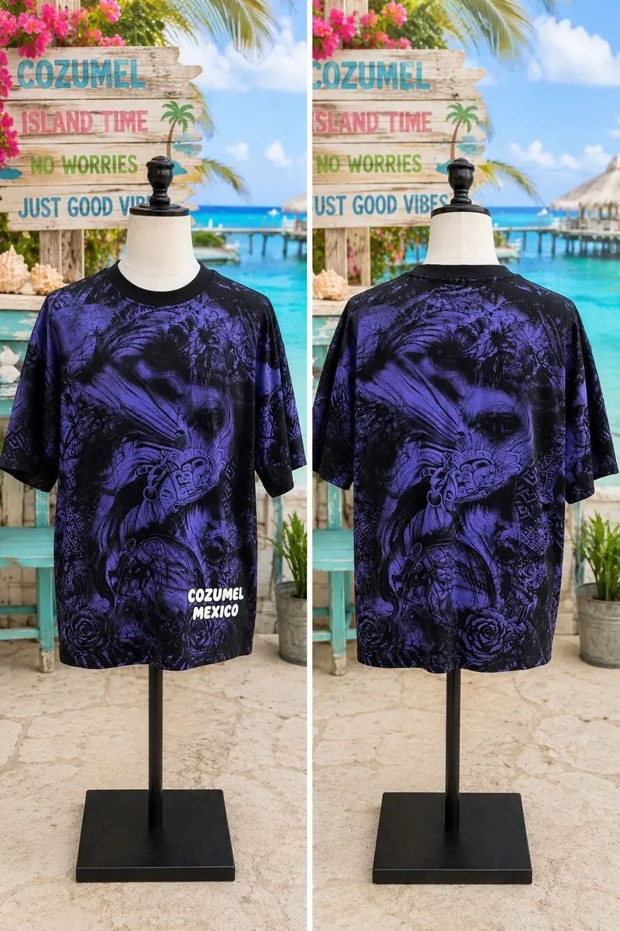 Vintage Yazbek Cozumel Mexico Mayan Aztec AOP T-Shirt 2XL